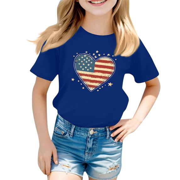 EnJoCho Kids Short Sleeve T-Shirt 4th of July Patriotic Tees American Flag Tops for Teen Toddler Girls Boys Cute Crewneck Tops
