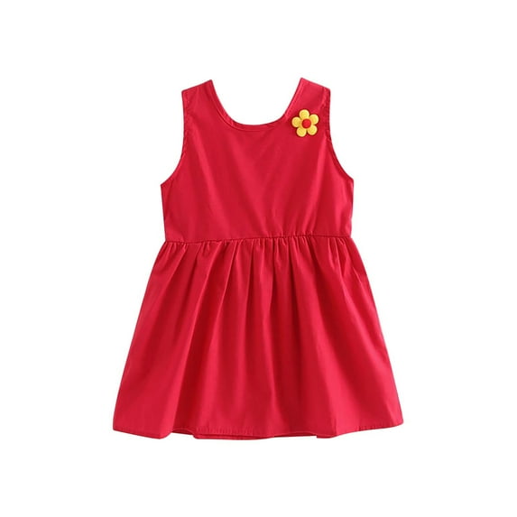 EnJoCho Kids Skirt Girl's Sleeveless Casual Sundress Holiday Solid Color Princess Floral Pleated Dress Children Cute Girls Stylish Party Casual Beach Dresses