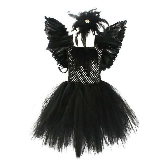 EnJoCho Kids' Sleeveless Floral Print Princess Ball Gown Girls Halloween Black Swan Dress Role Play Dance Performance Dress Little Girls' Sleeveless Flower Print Fairy Dress