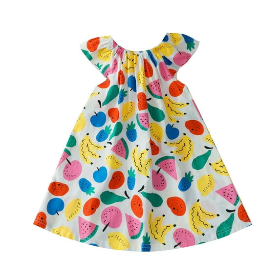 EnJoCho Kids Soft Skirt toddler Girls Beach Fruit Prints Sleeveless Floral Princess Dress Beach Dress Cloths Cute Little Girl Summer Fashion Party Dress