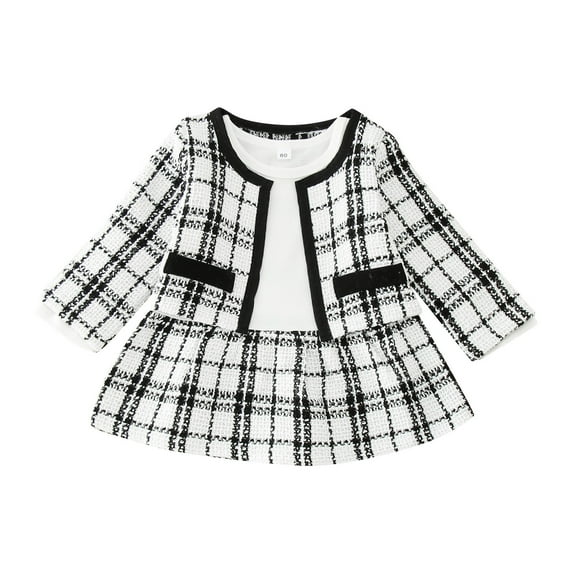 EnJoCho Kids Spring Clothes Toddler Girls Outfit Fashion Small Fragrance Long Sleeves Plaid Dress Coat 2pcs Set Outfits Kids Winter Fall Trendy Clothing Set Party Wear