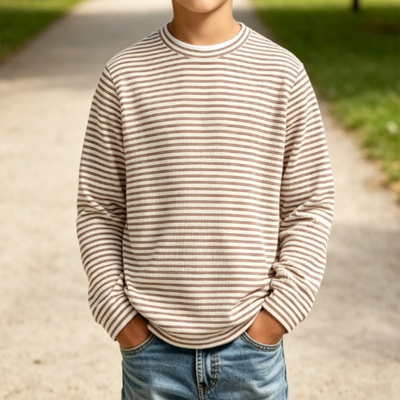 EnJoCho Kids Striped T Shirt Long Sleeve Crewneck Soft Basic Layer Top Raglan Casual Warm Tee for Boys Girls Toddler Fall Winter School Daily Outdoor Wear