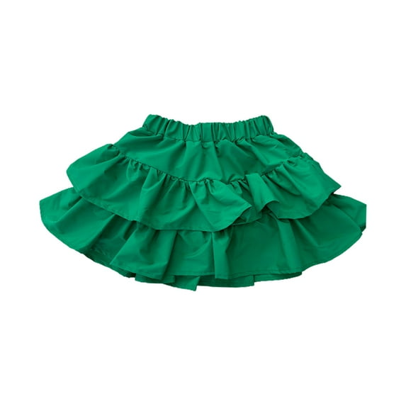 EnJoCho Kids Summer Casual Dress toddler Girl's Double Peplum Cake Skirt Elastic Solid Color Anti Slip Half Skirt for 4 to 14 Years Fashion Birthday Party Dresses