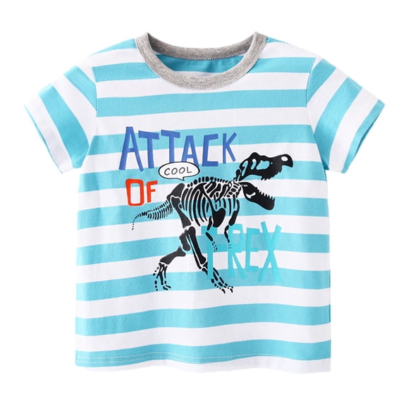 EnJoCho Kids Summer Cute Blouse Toddler Girls Boys Cartoon Dinosaur 3D Prints Loose Tops Soft Crewneck Short Sleeve Striped T Shirt Tee Tops Cute Clothes