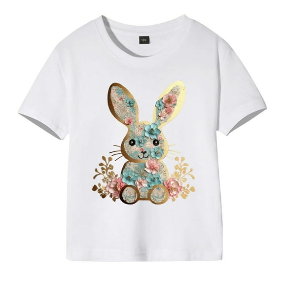 EnJoCho Kids Summer Shirts Cute Happy Easter Bunny T Shirt for Toddler Girls Easter Shirt Tee Short Sleeve Shirts Kids Tees Top Bunny Rabbit Graphic T Shirt