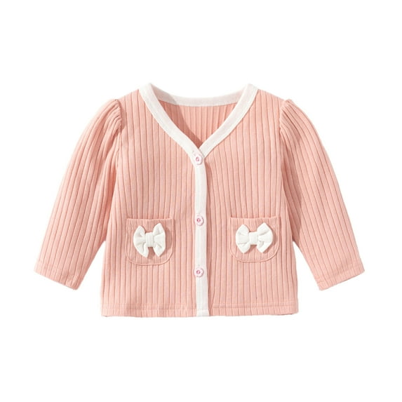 EnJoCho Kids Toddler Baby Girls Boys Spring Summer Solid Bow Tie Cotton Long Sleeve Coat Cardigan Clothes Winter Fall Home School Kids Outerwear Boy Girl Trendy Jacket Clothing