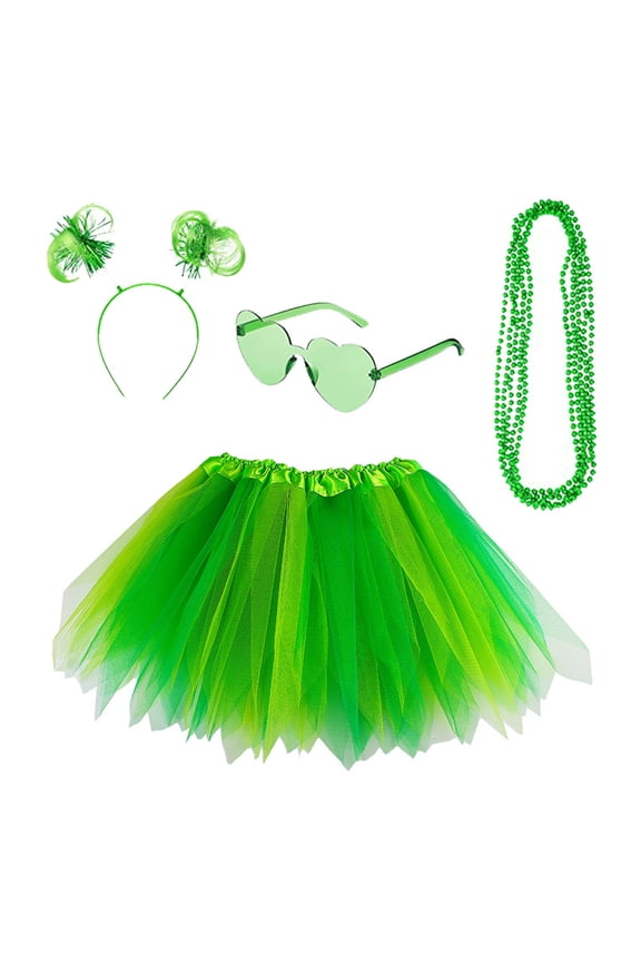 Kids Toddler Baby Girls Summer St Patric𝗄s Day Skirts Headbands Glasses Necklace 4PC Outfits Festive Irish Accessories Set Clothing Bundle Coordinated Ensemble