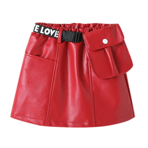 EnJoCho Kids Toddler Child Baby Girls Patchwork PU Leather Skirt Outfit PU Leather Short Skirt for Kids Girls Toddler Fall Mini Skirt Child Fashion Skirt with Waist Bag