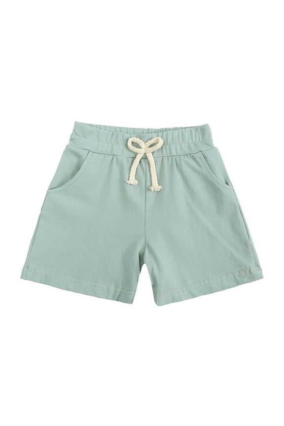 Kids Unisex Solid Shorts Toddlers Soft Cotton Pull On Shorts Breathable Cotton Lace Up Elastic Shorts with Pocket Summer Casual Home Short Sport Pants