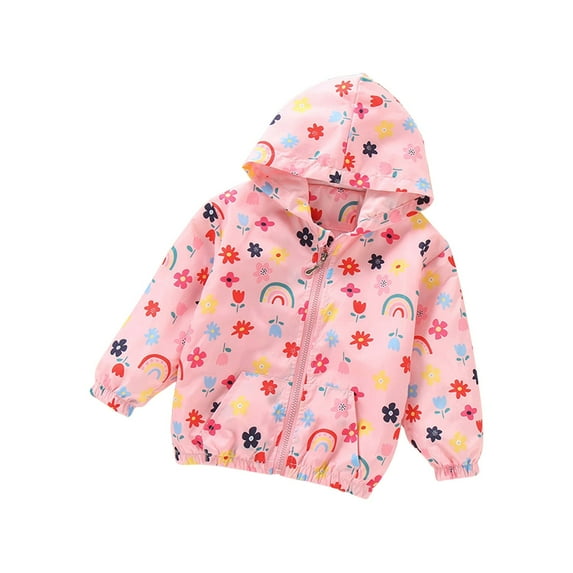 EnJoCho Kids Waterproof Hiking Jackets Toddler Baby Girls Cartoon Spring Fall Outerwear Jackets Kids Windbreaker Zipper Hooded Sweatshirts Coat 2-10 Years