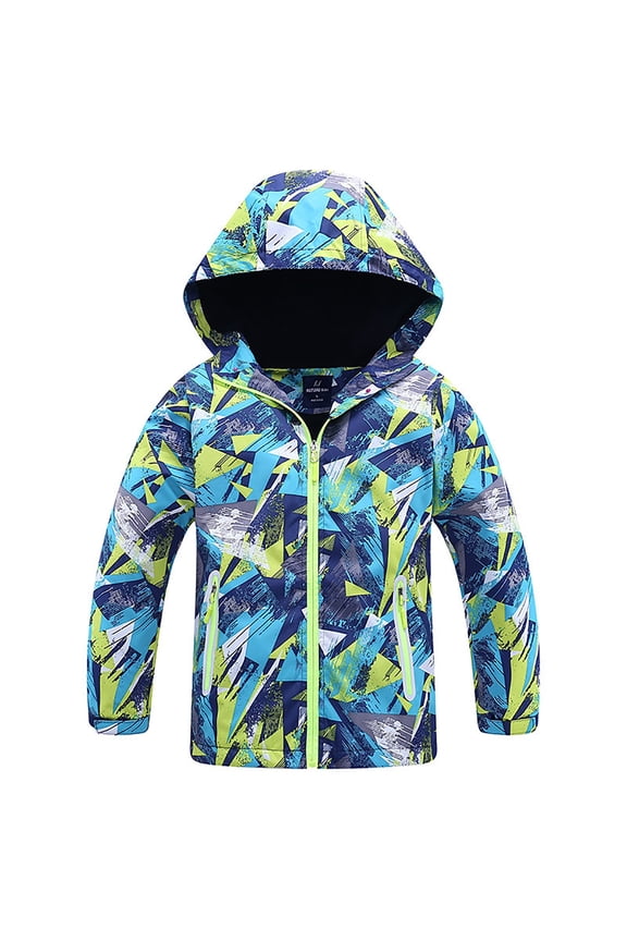 Kids Waterproof Rain Jackets Lightweight Raincoats Fleec𝖾 & Knitted 𝖫ining Hooded Windbreaker for Boys Girls
