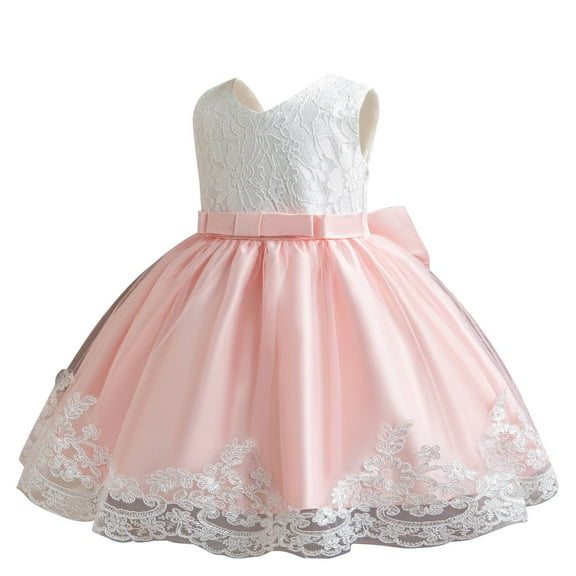 EnJoCho Kids Wedding Skirt Girl Lace Dress for Kids Wedding Bridesmaid Pageant Party formal Tulle Bow Dresses Cute Little Girl Summer Fashion Party Dress