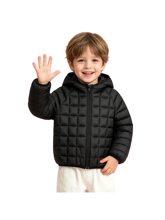 Kids Winter Coat Girls Hooded Full Zipe Puffer Warm Coats Toddler Girl Winter Coat Kids Winter Coat Casual Soli𝖽 Color Short Jacket Boys Oversized Loose Fit Cardigan With Pocket