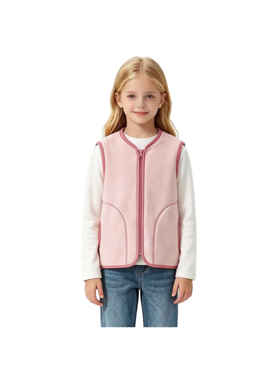 Kids Winter Coat Girls Hooded Soft Comfy Fleece Warm Soli𝖽 Color Vest Toddler Jacket Kids Winter Coat Casual Short Jacket Boys Full Zipe Oversized Loose Fit Sleeveless Cardigan With Pocket