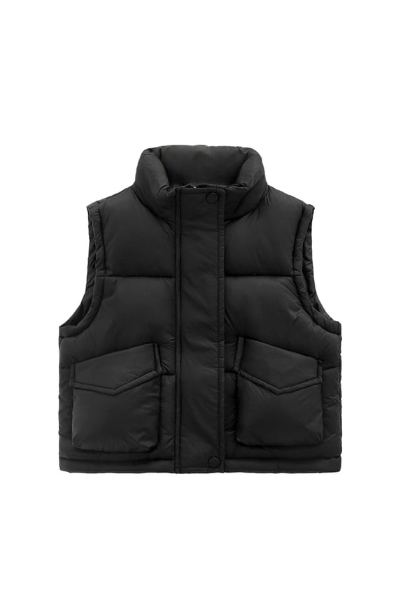 Kids Girls Warm Puffer Vest Sleeveless Stand Collar Zipper Lightweight Coat Casual Snowsuit Outerwear Windproof Thermal