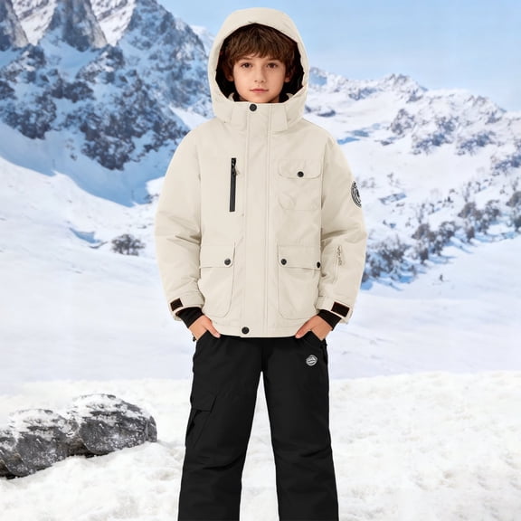 EnJoCho Kids Youth Snowsuit 2 Piece Ski Outfit Windproof 𝖶aterproof Winter Coat Bib Pants Snowboard Insulated Snowsuit Overalls