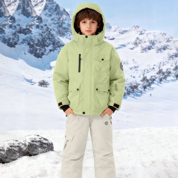 EnJoCho Kids Youth Snowsuit 2 Piece Ski Outfit Windproof 𝖶aterproof Winter Coat Bib Pants Snowboard Insulated Snowsuit Overalls