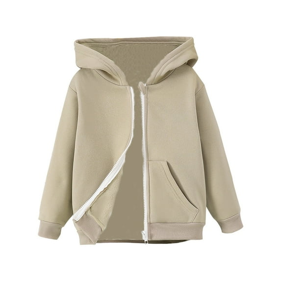 EnJoCho Kids Zip Up Cotton Jacket Plain Fleec𝖾 Warm Hooded Coat Pockets Boys Girls Ribbed Cuffs Long Sleeve Outwear Winter Windproof Thermal Outerwear Coats