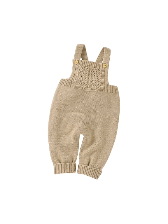 Knit Suspender Pants for Babies - Stretchy Winter Spring Thermal Playdate Outfits Solid Color Trousers Infant Toddler Unisex Clothing (0-6 Months,Khaki)