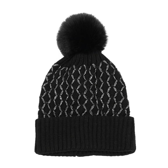 EnJoCho Ladies Chic Pom Pom Beanie Women Knitted Winter Fashion Silver Wave Printing Hats Hairball Warm Ski Cap Trim Hat Warm Cap Gender-Neutral Knit Pom Beanie