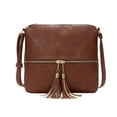 thumbnail image 1 of EnJoCho Ladies Fashion Solid Color Leather Large Capacity Adjustable Shoulder Belt Double Zipper Versatile Single Shoulder Tassels Messenger Bag Trendy Casual Crossbody Bags for Women Clearance, 1 of 5