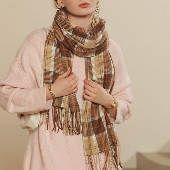 EnJoCho Ladies' Fashionable Neck Accessory For A Trendy Look Women'S Autumn And Winter Colorful Plaid Shawl Thickening Warm Fringe Scarf Scarf Casual Striped Knit Scarves For Women
