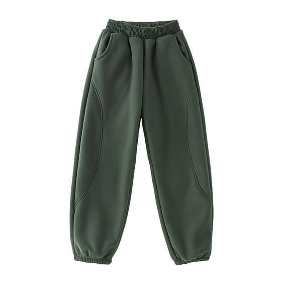 EnJoCho Lambswool-Blend Lounge Pants, Mid-Weight Winter Joggers with Ribbed Ankles & Hidden Security Pocket (7-8 Years,Green)