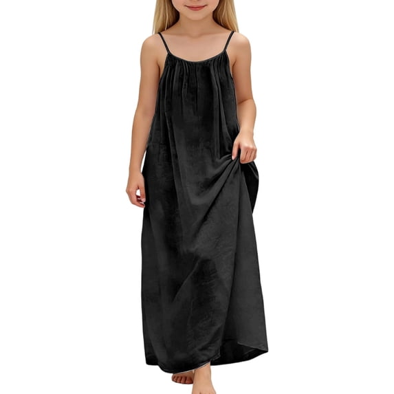 EnJoCho Linen Dresses for Girls Backless Cami Long Summer Boho Dress Trendy 2026 Toddler Baby Vacation Casual 𝖥lowy Sundres𝗌es