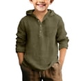 thumbnail image 1 of EnJoCho Linen Shirts for Boys Half Button Up School Hooded T Shirts Teen Loose Long Sleeve Lightweight Summer Beach Tee Tops Boys Linen Blend Casual Shirt, 1 of 4