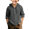 thumbnail image 1 of EnJoCho Linen Shirts for Boys Half Button Up School Hooded T Shirts Teen Loose Long Sleeve Lightweight Summer Beach Tee Tops Boys Linen Blend Casual Shirt, 1 of 4