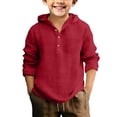 thumbnail image 1 of EnJoCho Linen Shirts for Boys Half Button Up School Hooded T Shirts Teen Loose Long Sleeve Lightweight Summer Beach Tee Tops Boys Linen Blend Casual Shirt, 1 of 4