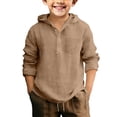 thumbnail image 1 of EnJoCho Linen Shirts for Boys Half Button Up School Hooded T Shirts Teen Loose Long Sleeve Lightweight Summer Beach Tee Tops Boys Linen Blend Casual Shirt, 1 of 4