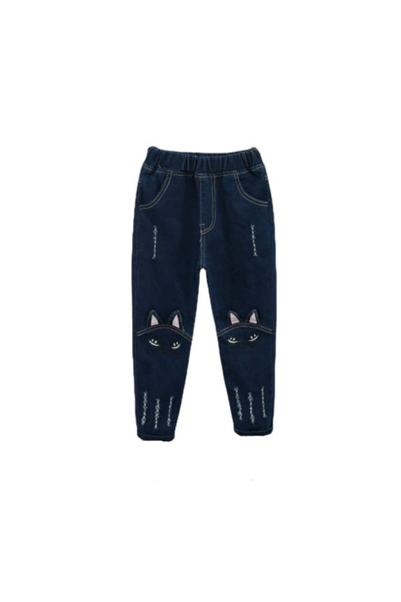 Little Child Big Kids Baby Girls Cat Ears Stretch Denim Jeans Pants Spring Autumn Fall Casual Comfort Fit Childrens 1-10 Years