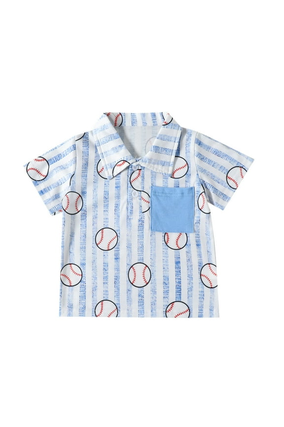 Little Children A&nbsp;Line Tops 1 to 5 Years Toddler Boys Short Sleeve Cartoon Baseball Prints Gentleman T Shirt Casual Tops