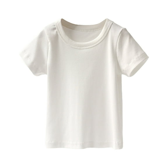 EnJoCho Little Children Birthday Blouse Toddler Girl Solid Color Crew Neck Short Sleeve Stripe T Shirt Top For 1 To 9 Years