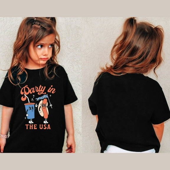 EnJoCho Little Children Cartoon Tops Kid and Teenager Independence Day T Shirt Humorous Hot Dog Drink Print Tshirt for 3 to 13 Years Boys and Girls Casual Wear