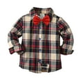 thumbnail image 1 of EnJoCho Little Children Gentleman Tops Toddler Boys Long Sleeve Plaid Shirts with Red Bow Tie Winter Autumn School Performance Tops Coat Outwear Clothes, 1 of 7