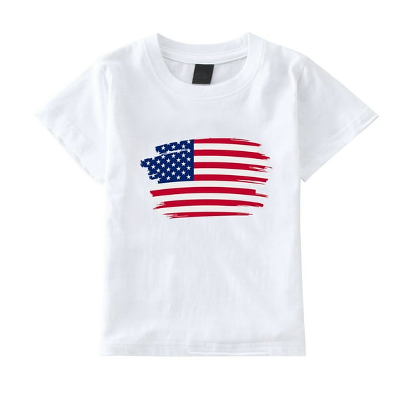 EnJoCho Little Children Holiday Party Tops Toddler Kids Girls Boys 4th Of July Short Sleeve Crewneck Tops Summer Independence Day T Shirt Tee American Flag Tops