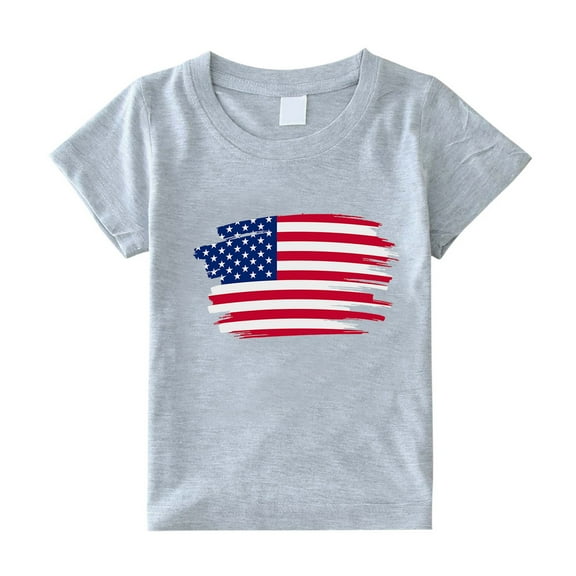 EnJoCho Little Children Holiday Party Tops Toddler Kids Girls Boys 4th Of July Short Sleeve Crewneck Tops Summer Independence Day T Shirt Tee American Flag Tops