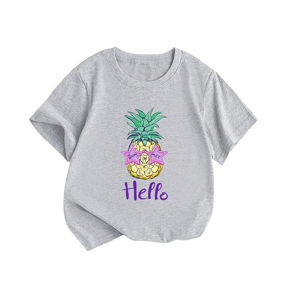 EnJoCho Little Children Holiday Tops Big Kids Hello Pineapple Cartoon Print Boys And Girls Tops Short Sleeved T Shirts 1 To 8 Years