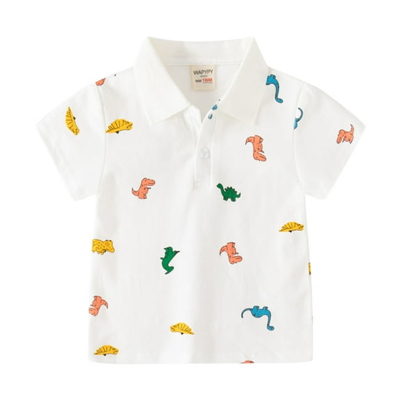 EnJoCho Little Children School Blouse Kids Toddler Blue PoloShirt Cartoon Dinosaur Prints Short Sleeve Button Shacket Boys T Shirt Tops Summer Outwear Clothes