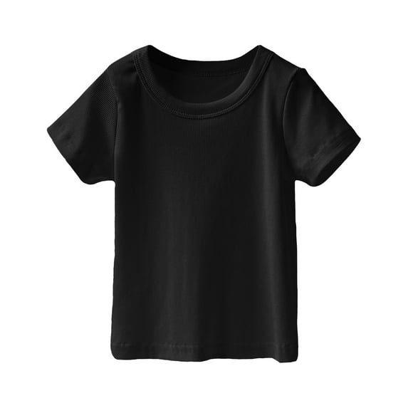 EnJoCho Little Children Summer Blouse Toddler Girls Solid Color T Shirt Knitted Striped Round Neck Short Sleeve Tees For 1 To 7 Years