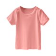 thumbnail image 1 of EnJoCho Little Children Summer Blouse Toddler Girls Solid Color T Shirt Knitted Striped Round Neck Short Sleeve Tees For 1 To 7 Years, 1 of 4