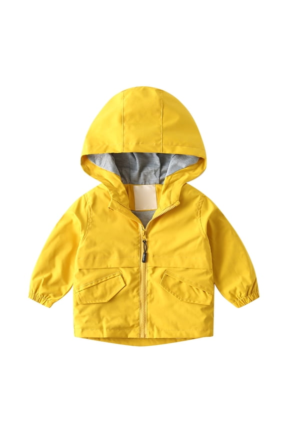 Little Girls Boys Rain Jacket Lightweight 𝐖aterproof Solid Fall Raincoat Zipper Hooded Lined Windbreaker Kids Waterproof Hiking Jackets
