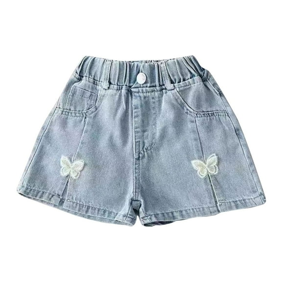 EnJoCho Little Girls Denim Skirt 𝖱uffle Flared Pleated Mini Skort with Shorts Underneath Summer Cute Casual Flower Design Outfit Skirts