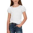 thumbnail image 1 of EnJoCho Little Girls Puff Sleeve T Shirt Summer Short Sleeve Pure Cotton Comfortable Little Girls Tee Shirts Solid Color Blouses Tops Casual Fashion Breathable Soft, 1 of 8