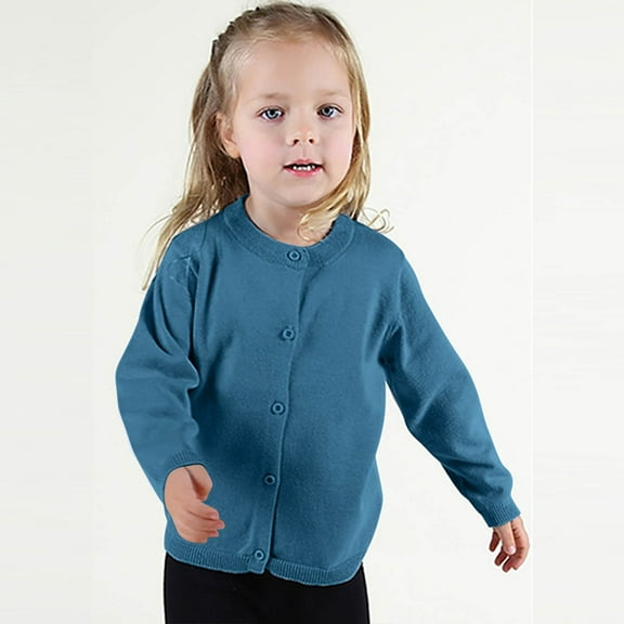 EnJoCho Little Kid Girls Cardigan Sweater School 𝖴niform Cotton Crew Neck Knit Casual Warm Soft Fall Winter Top Outerwear