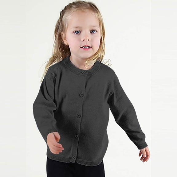 EnJoCho Little Kid Girls Cardigan Sweater School 𝖴niform Cotton Crew Neck Knit Casual Warm Soft Fall Winter Top Outerwear