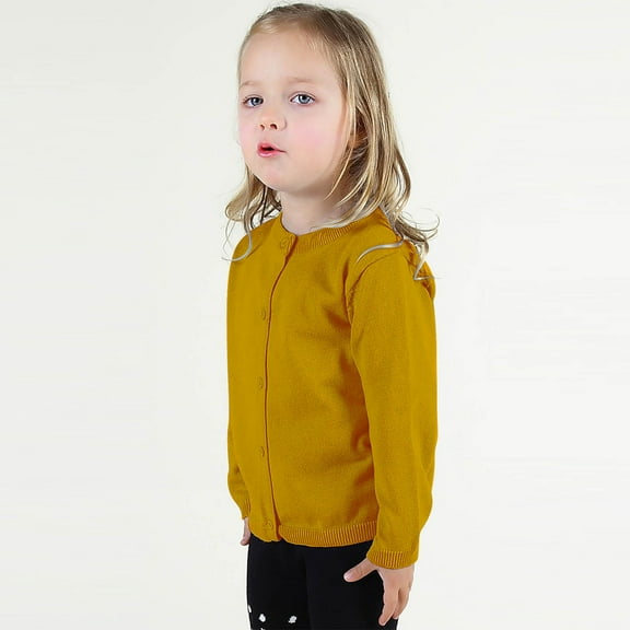 EnJoCho Little Kid Girls Cardigan Sweater School 𝖴niform Cotton Crew Neck Knit Casual Warm Soft Fall Winter Top Outerwear