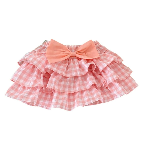 EnJoCho Little Kid Girls Pleated Skirt Stretchy Skirt Skater Baby Girls Spring Summer Plaid Bow Tie Skirts Tulle Tutu Skirts Kids' Party Dress With Tutu